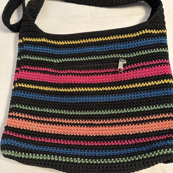 Black Rainbow Pride Crochet Multi Color Crossbody Bag Zip Closure Target Boho - Picture 6 of 10
